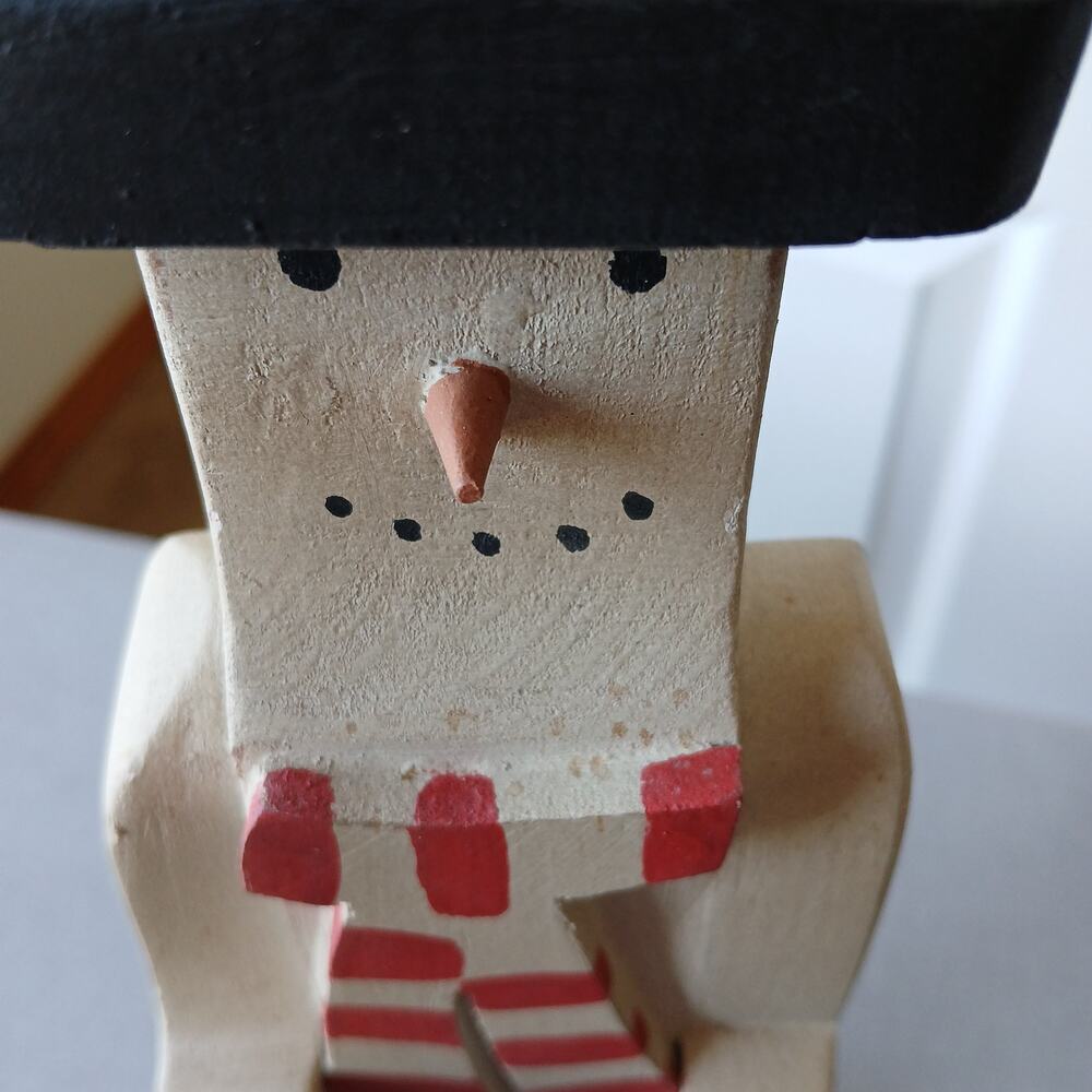 Handmade Vintage Wooden Snowman candle holder 13" tall made in Mexico votive - Picture 8 of 16